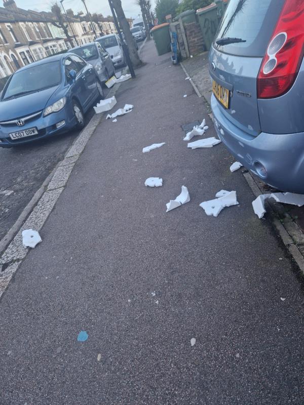 Rubbish/polystyrene thrown all over the street-18 Second Avenue, Manor Park, London, E12 6EH