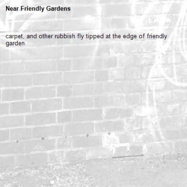 carpet, and other rubbish fly tipped at the edge of friendly garden.-Friendly Gardens
