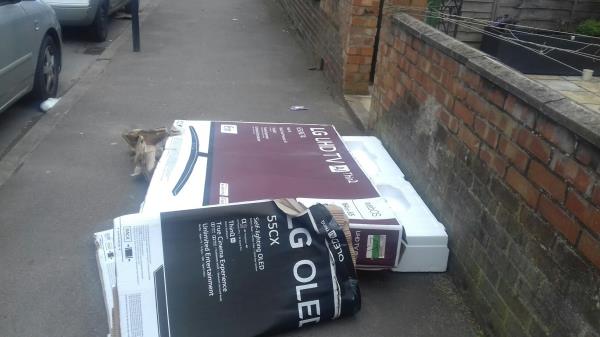 A big cardboard box dumped outside 4 Ripley Road E16 -6 Ripley Road, Canning Town, E16 3EA