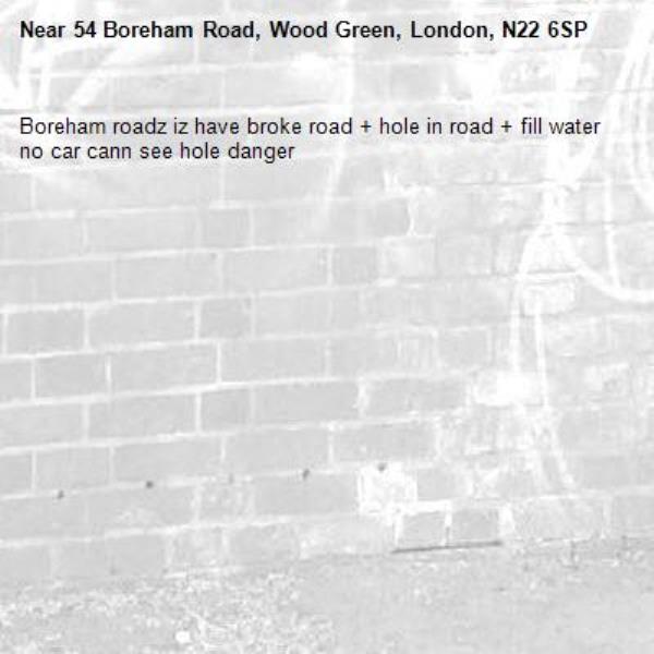 Boreham roadz iz have broke road + hole in road + fill water no car cann see hole danger-54 Boreham Road, Wood Green, London, N22 6SP