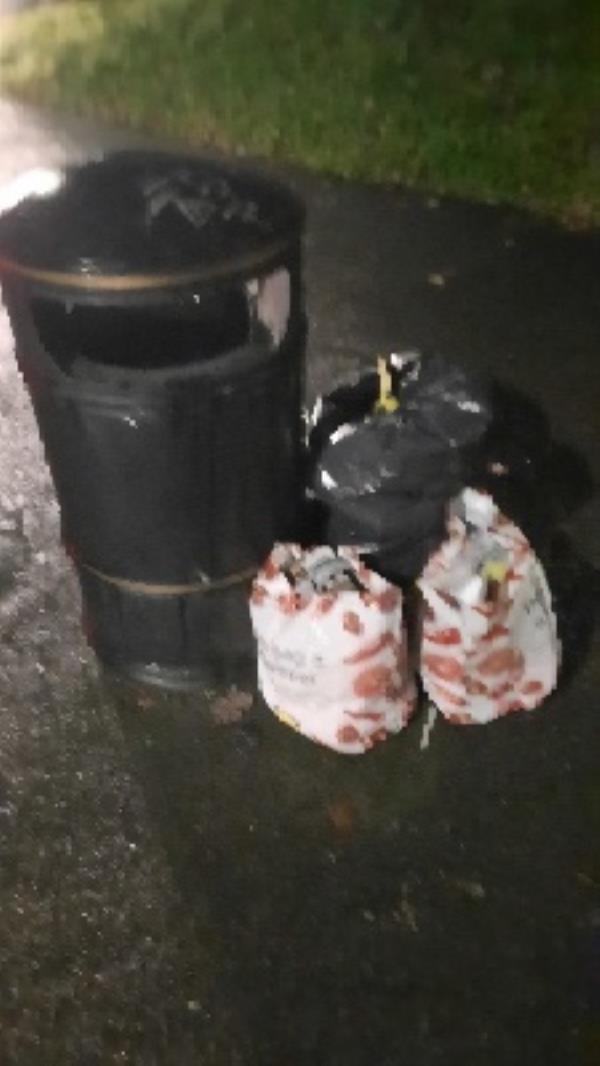 rubbish bags dumped by litter bin -51 Barnwood Close, RG30 1BY, England, United Kingdom