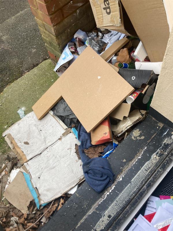 I just got back from a holiday and people have littered the front of my home. It is horrible. Can this be cleaned please. -47B, Fairland Road, Stratford, London, E15 4AG