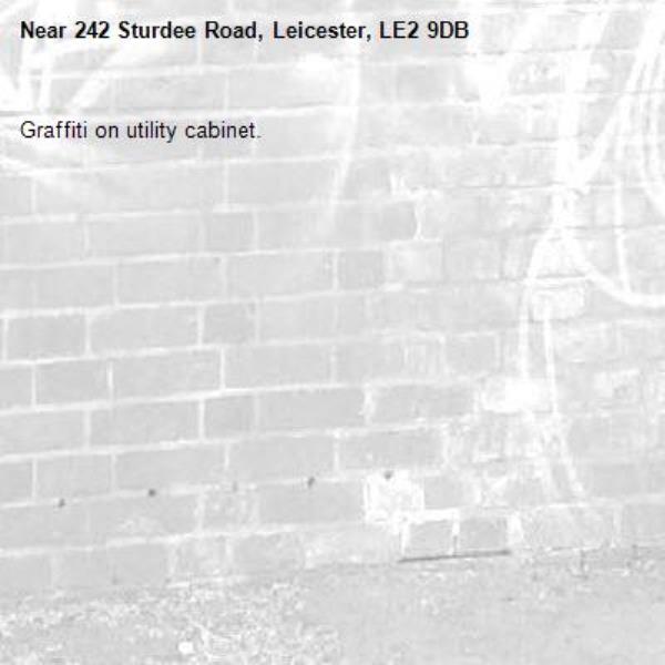 Graffiti on utility cabinet.-242 Sturdee Road, Leicester, LE2 9DB