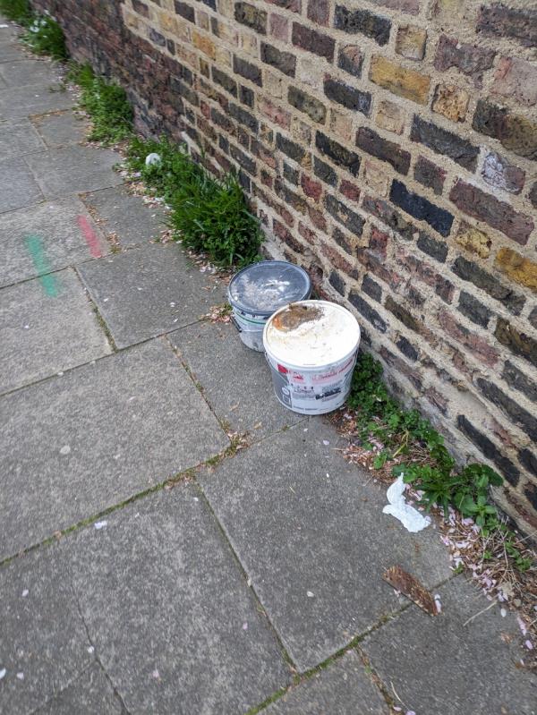 dumped paint pots-1 Pendrell Road, London, SE4 2PB