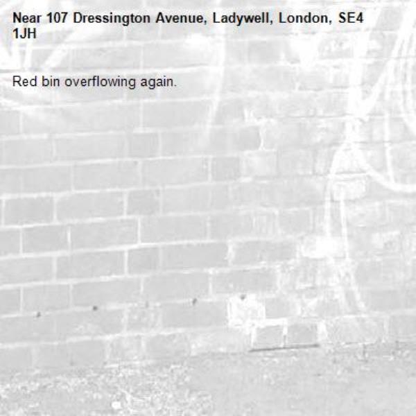 Red bin overflowing again.-107 Dressington Avenue, Ladywell, London, SE4 1JH