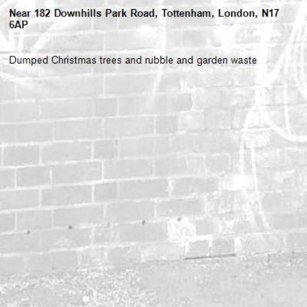 Dumped Christmas trees and rubble and garden waste-182 Downhills Park Road, Tottenham, London, N17 6AP