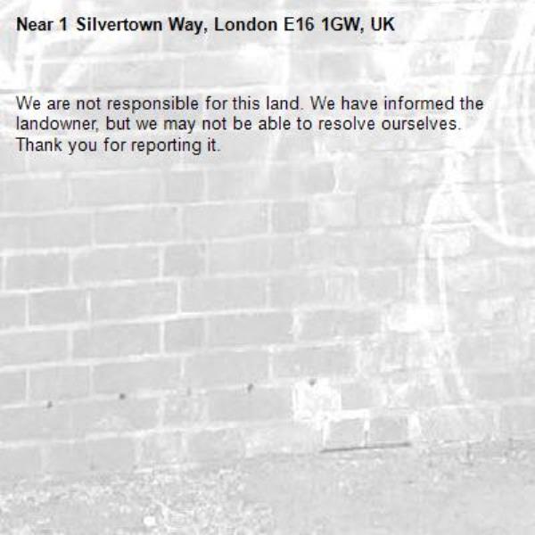 We are not responsible for this land. We have informed the landowner, but we may not be able to resolve ourselves. Thank you for reporting it.-1 Silvertown Way, London E16 1GW, UK
