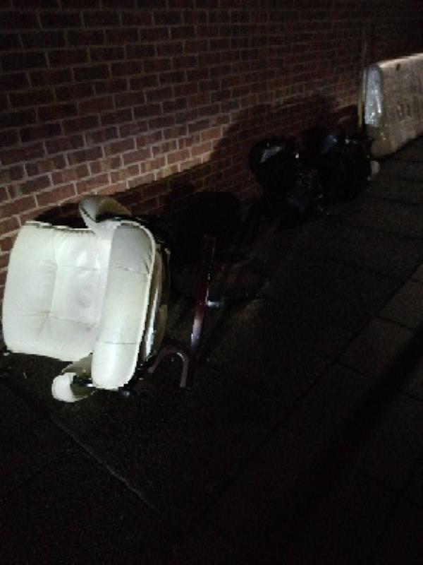 Furniture, mattress and rubbish bags dumped on the corner of Hazelwood Road and Kedleston Road -9 St Georges Way, Leicester LE1 1SP, UK