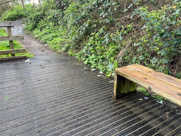 Litter around bench close to river-39 Iona Close, London, SE6 4YN