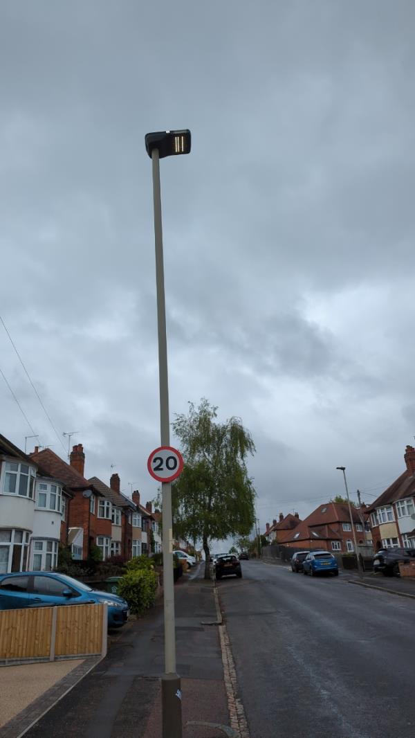 Street light is on permanently-119 Dorchester Road, Leicester, LE3 0UJ