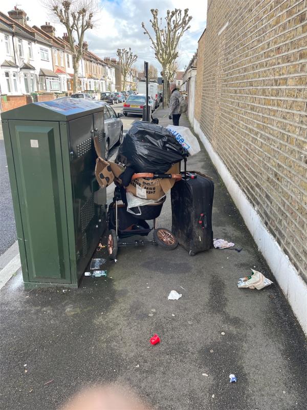 Household waste blocking the pavement -78 Frinton Road, East Ham, London, E6 3HF