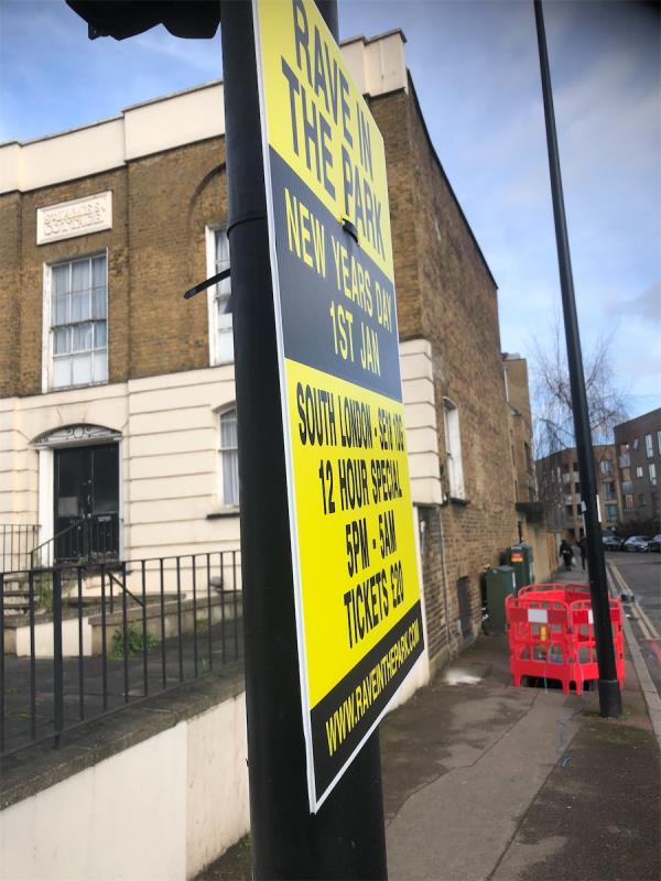 Junction of Avonley Road..  Remove flypostering from post-Crown And Anchor, 43 New Cross Road, London, SE14 5DS
