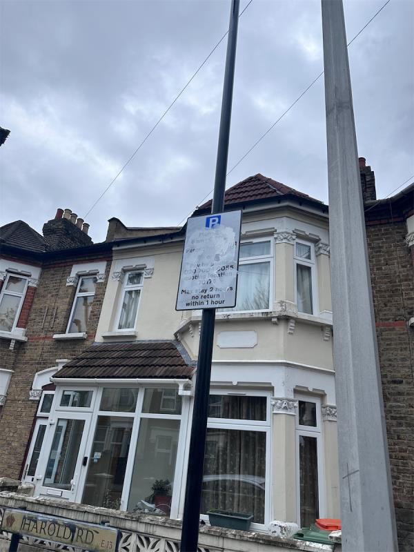 Parking signs covered in graffiti on Harold Road, in between Gwendoline Ave and churston Road at least (may be further down towards Green st too I didn’t check) -139 Harold Road, Upton Park, London, E13 0SF