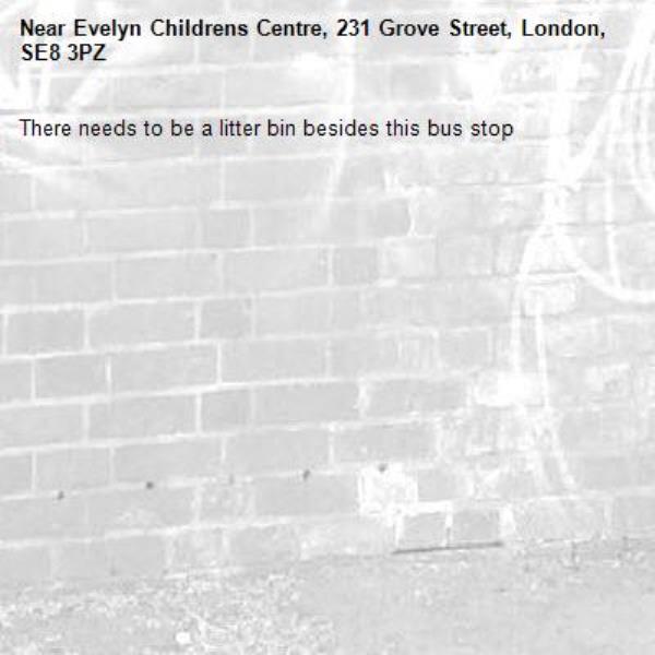 There needs to be a litter bin besides this bus stop-Evelyn Childrens Centre, 231 Grove Street, London, SE8 3PZ