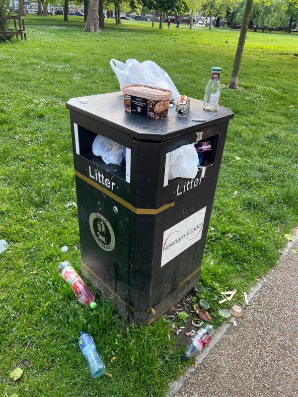 Overflowing rubbish bin-218 Shrewsbury Road, Forest Gate, London, E7 8QJ