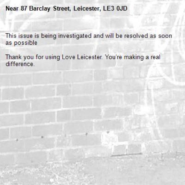 This issue is being investigated and will be resolved as soon as possible

Thank you for using Love Leicester. You’re making a real difference.

-87 Barclay Street, Leicester, LE3 0JD
