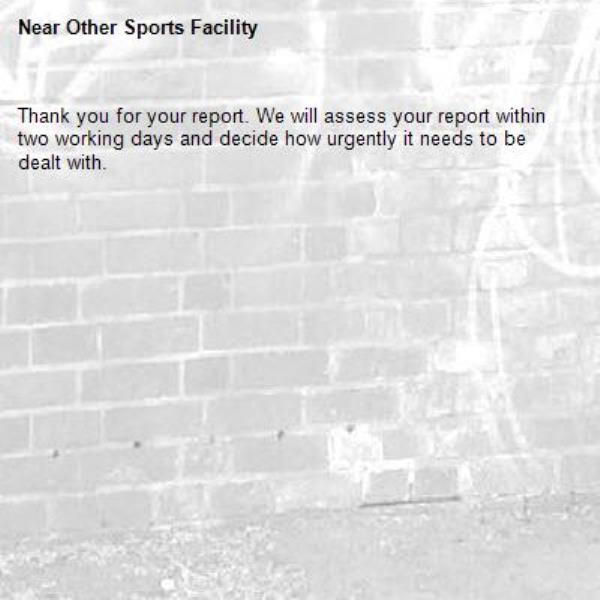 Thank you for your report. We will assess your report within two working days and decide how urgently it needs to be dealt with.-Other Sports Facility