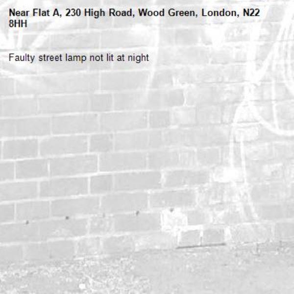 Faulty street lamp not lit at night-Flat A, 230 High Road, Wood Green, London, N22 8HH