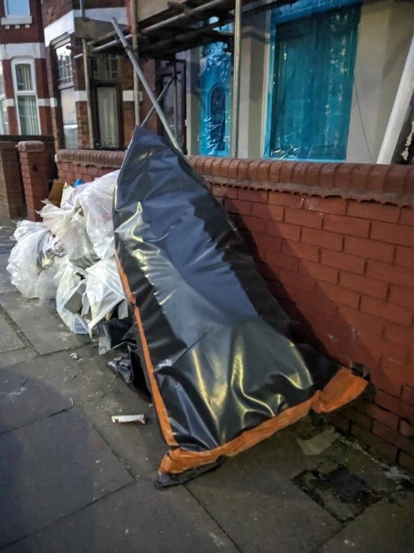 Building work on going for a few weeks. Building waste blocking the pavement making it difficult for pedestrians to walk.-20 Melbourne Street, Leicester, LE2 0AS