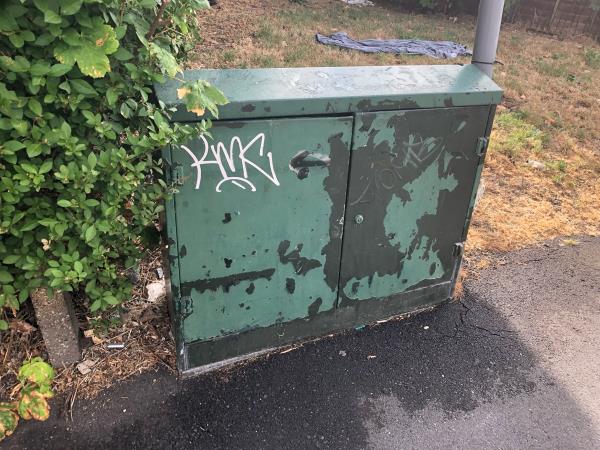 Junction of Launcelot Road. Remove graffiti from cable box-131 Ivorydown, Bromley, BR1 5EE