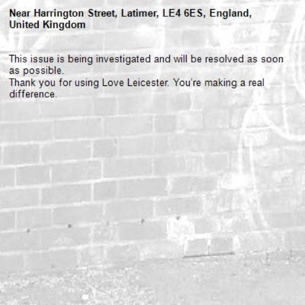 This issue is being investigated and will be resolved as soon as possible.
Thank you for using Love Leicester. You’re making a real difference.
-Harrington Street, Latimer, LE4 6ES, England, United Kingdom