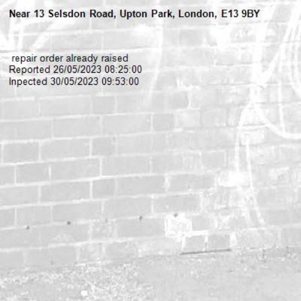  repair order already raised
Reported 26/05/2023 08:25:00
Inpected 30/05/2023 09:53:00-13 Selsdon Road, Upton Park, London, E13 9BY