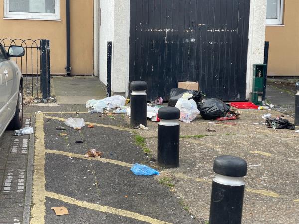 Bags. Trees in bins. Mattress. This street is squalid. It is 3rd world. Your inability to act and unwillingness to do anything is appalling.this has been reported dozens of times. You need more bins. Remove the shute bins and start issuing fines.-1 Shirley Road, Stratford, London, E15 4HL