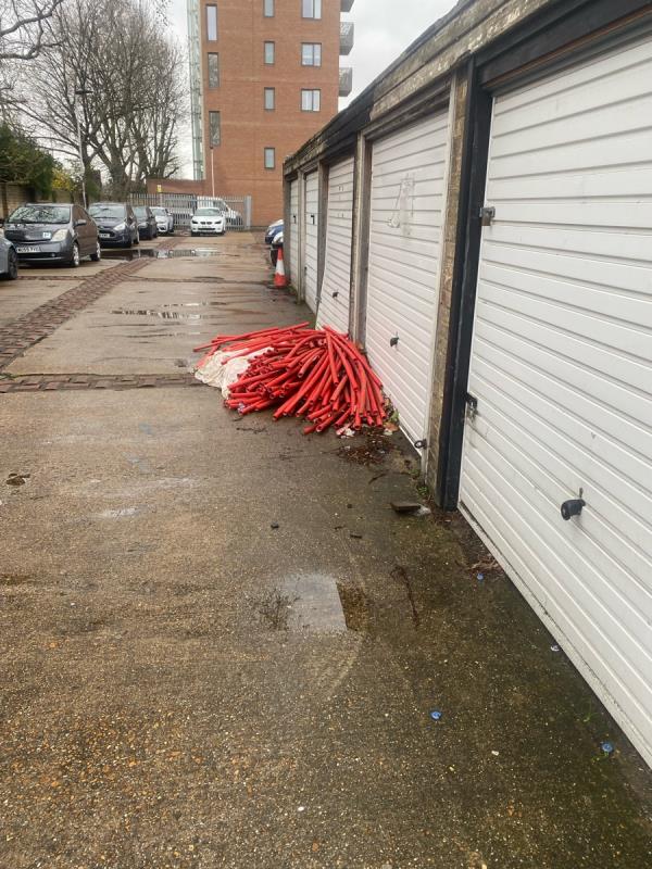 Rubbish left by garages. -34 Edwin Street, Canning Town, London, E16 1QA
