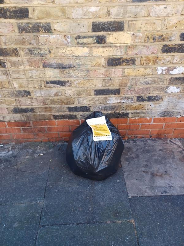 Bag of household waste fly tipped at 6 Waterloo Road, E6.-6 Waterloo Road, East Ham, London, E6 1AP