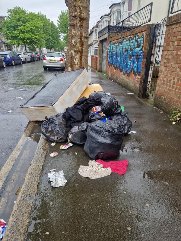 Rubbish dumped on pavement by tree -First Floor Flat, 61 Lansdown Road, Forest Gate, London, E7 8NF