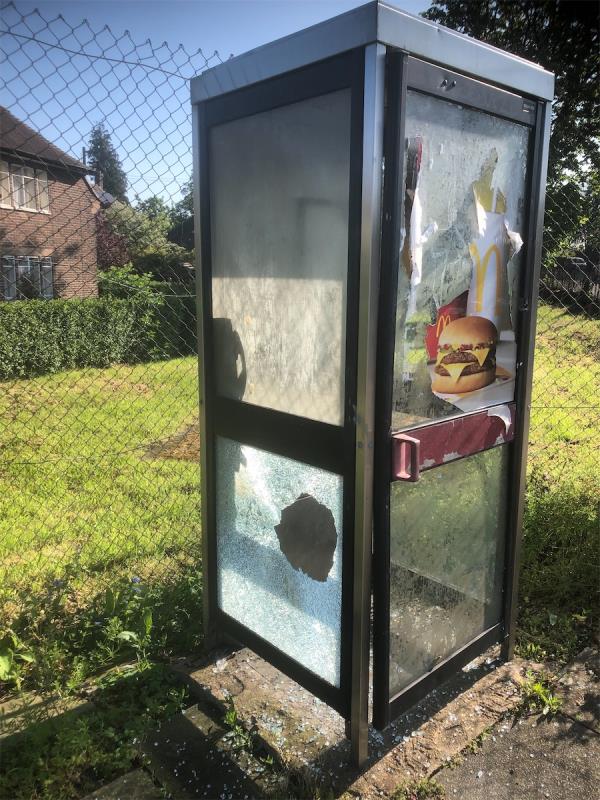 Telephone box has broken glass panel-114 Southend Lane, Bellingham, London, SE6 3DW