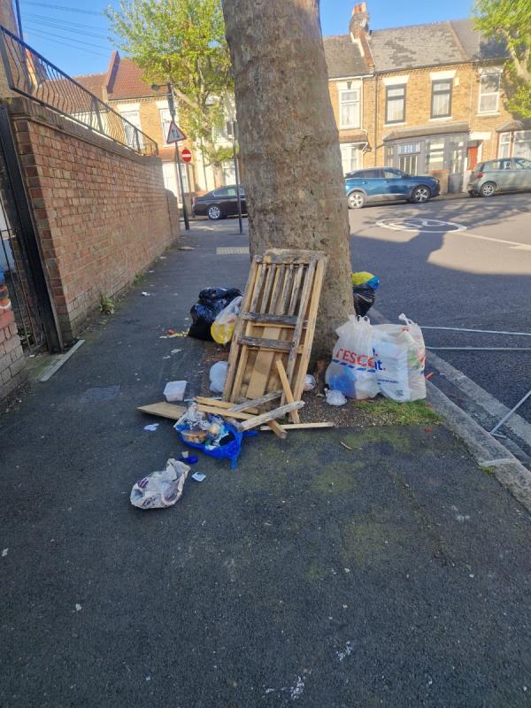 Rubbish dumped on pavement by tree -First Floor Flat, 61 Lansdown Road, Forest Gate, London, E7 8NF