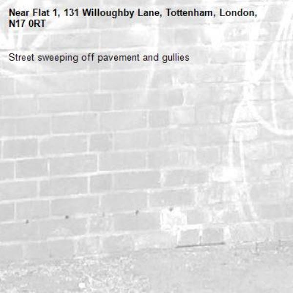 Street sweeping off pavement and gullies -Flat 1, 131 Willoughby Lane, Tottenham, London, N17 0RT