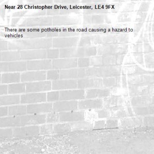 There are some potholes in the road causing a hazard to vehicles -28 Christopher Drive, Leicester, LE4 9FX