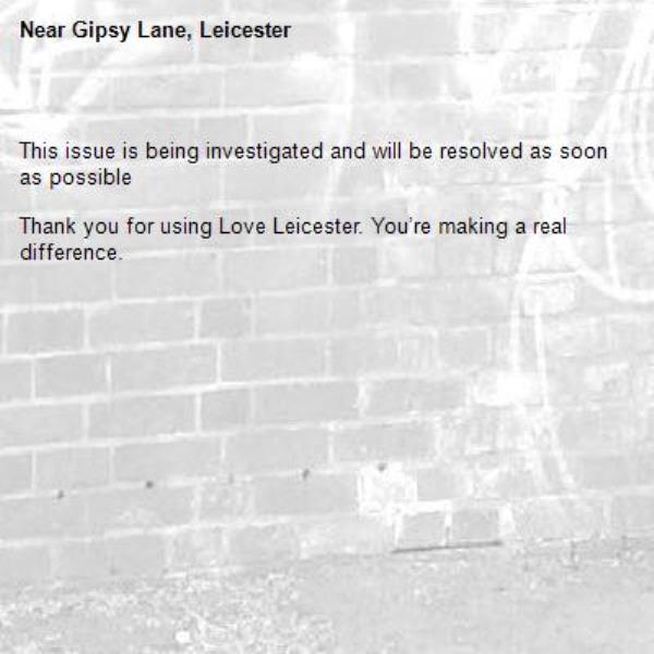 
This issue is being investigated and will be resolved as soon as possible

Thank you for using Love Leicester. You’re making a real difference.

-Gipsy Lane, Leicester