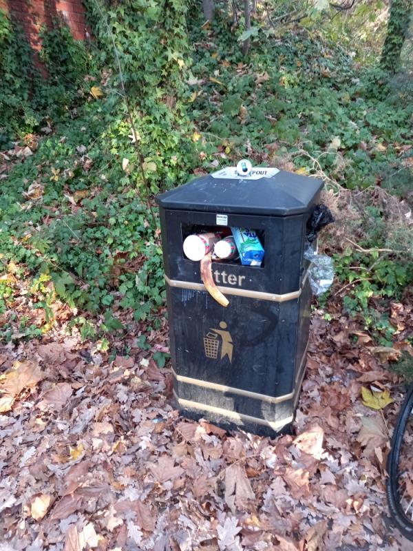 This litter bin is full - again! 
Thank you for clearing it when I reported it last week. -25 Elles Close, Empress, GU14 7LH, England, United Kingdom