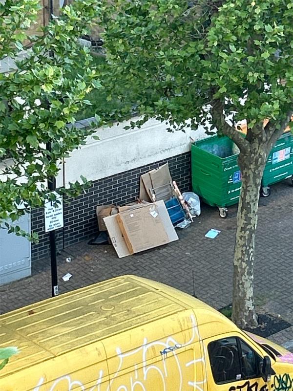 Boxes and broken furniture by the recycling bin -1 North Lodge, 17 Wesley Avenue, Silvertown, London, E16 1TD
