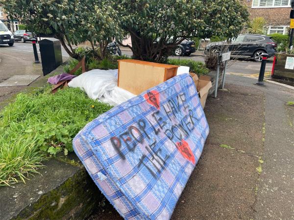 Mattress and furniture fly tipped -82 Cemetery Road, Forest Gate, London, E7 9DG