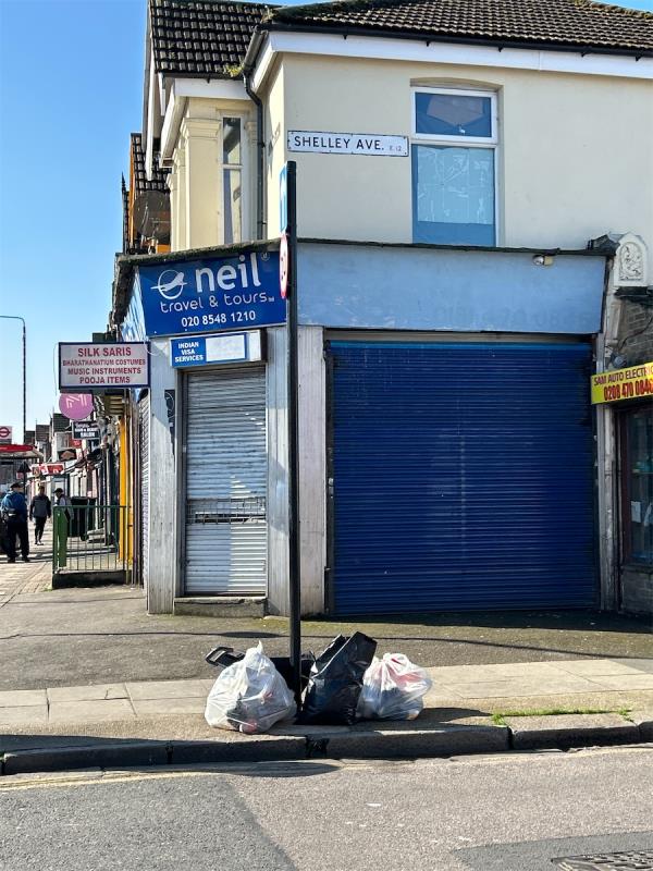 Bags of rubbish by a post-57B, Shelley Avenue, Manor Park, London, E12 6SP