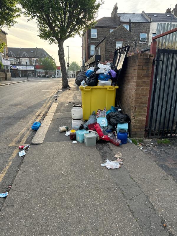 Rubbish dump and yellow bin been left out for 3 days-1 Milton Avenue, East Ham, London, E6 1BG