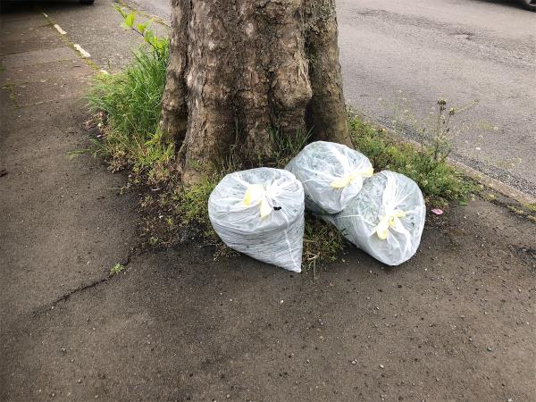 Please clear bags of garden waste from by tree-30 King Alfred Avenue, Bellingham, London, SE6 3HT