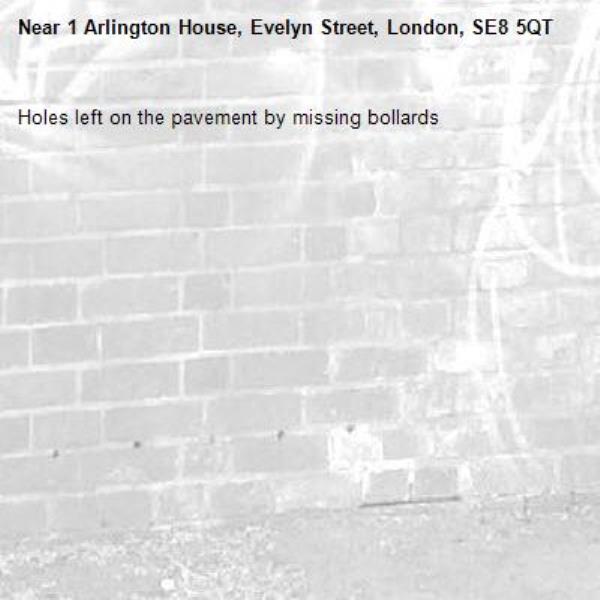 Holes left on the pavement by missing bollards-1 Arlington House, Evelyn Street, London, SE8 5QT