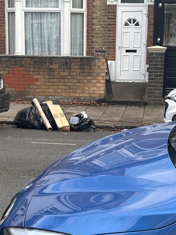 Fly tipping outside 40 Halley Road -38 Halley Road, Forest Gate, London, E7 8DT