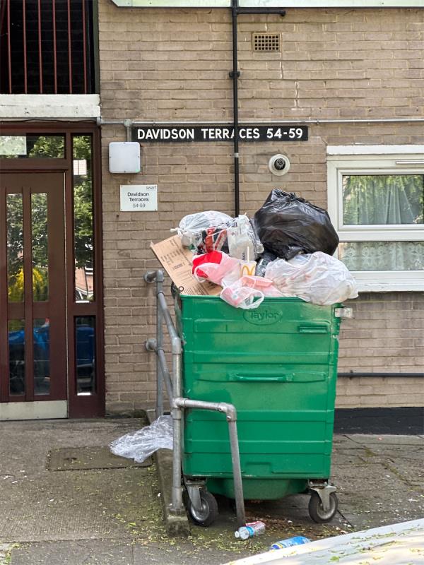 Overflowing recycling bin -21 Windsor Road, Forest Gate, London, E7 0QX