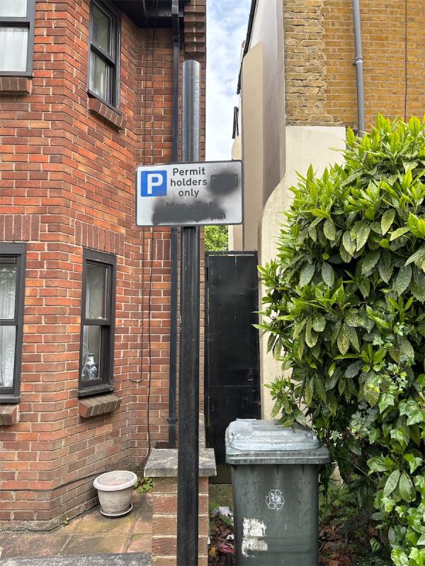 Vandalised parking restrictions sign-26 Capel Road, Forest Gate, London, E7 0JD