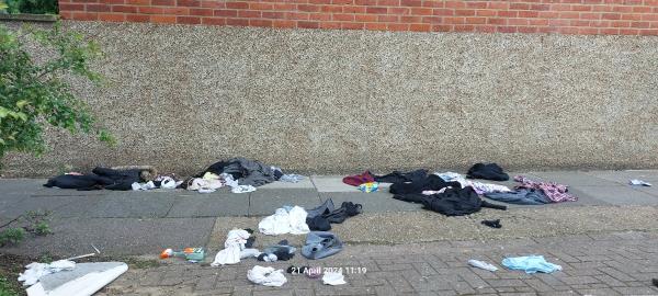 Dumped clothes outside  Mount Pleasant Road N17 -Flat A, 324 Mount Pleasant Road, Tottenham, London, N17 6HA