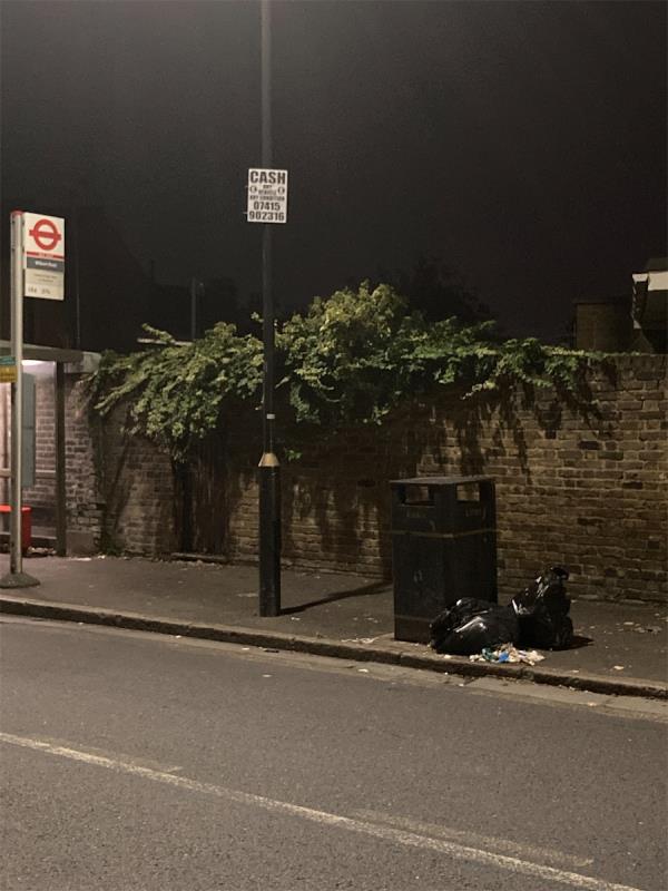 Rubbish bags by Wilson road bus stop-81 Boundary Road, Plaistow, London, E13 9PS