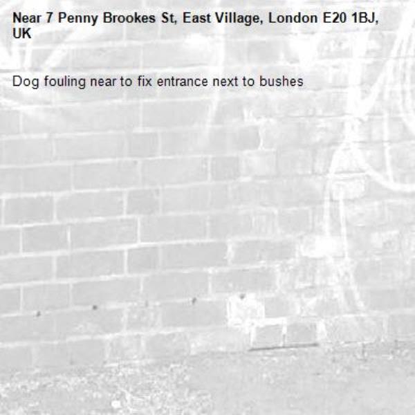 Dog fouling near to fix entrance next to bushes-7 Penny Brookes St, East Village, London E20 1BJ, UK