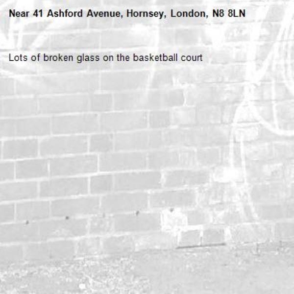 Lots of broken glass on the basketball court -41 Ashford Avenue, Hornsey, London, N8 8LN