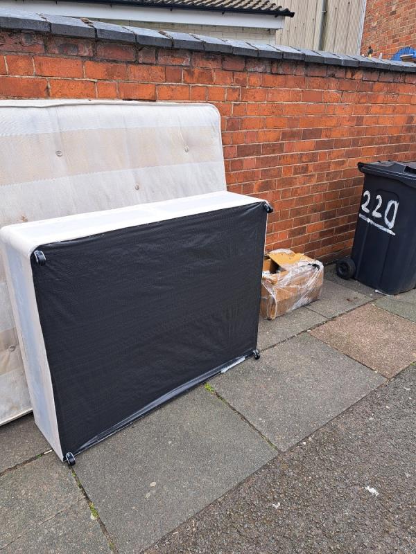 Someone has once again dumped furniture in front of my wall. They have also removed the no flytipping sign I was given to put up. This is a common occurance every couple of weeks and is from the house/flats on fosse road north who's alley means they put rubbish on Paget Road. The street is completely sick of this flytrapping it attracts rats,flies and people go through the bags of clothes that have been left at times -85 Paget Road, Leicester, LE3 5HN